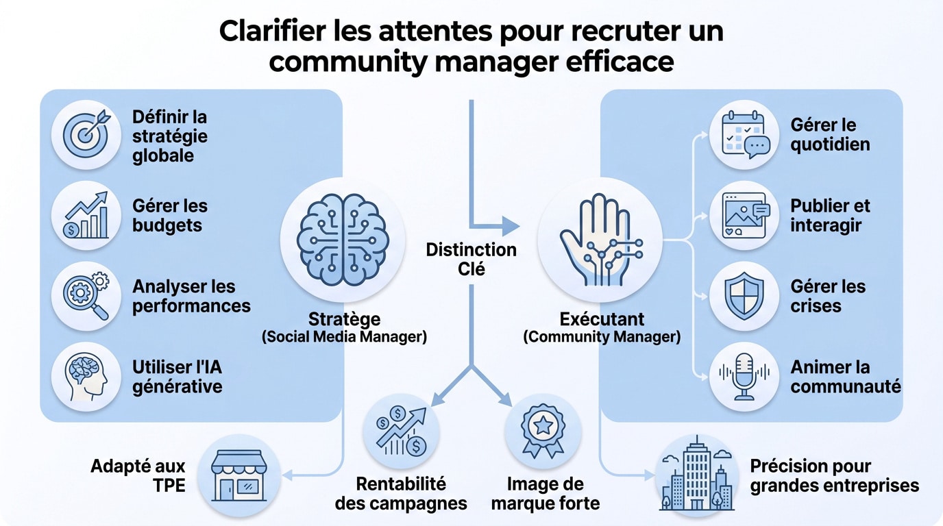 Comparaison entre les missions d'un community manager exécutant et d'un social media manager stratège