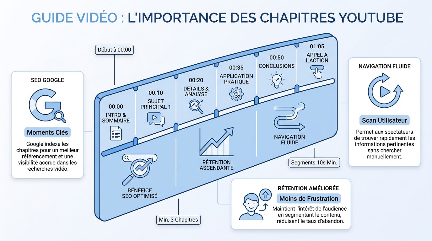 Illustration de la barre de progression segmentée par des chapitres sur une vidéo YouTube