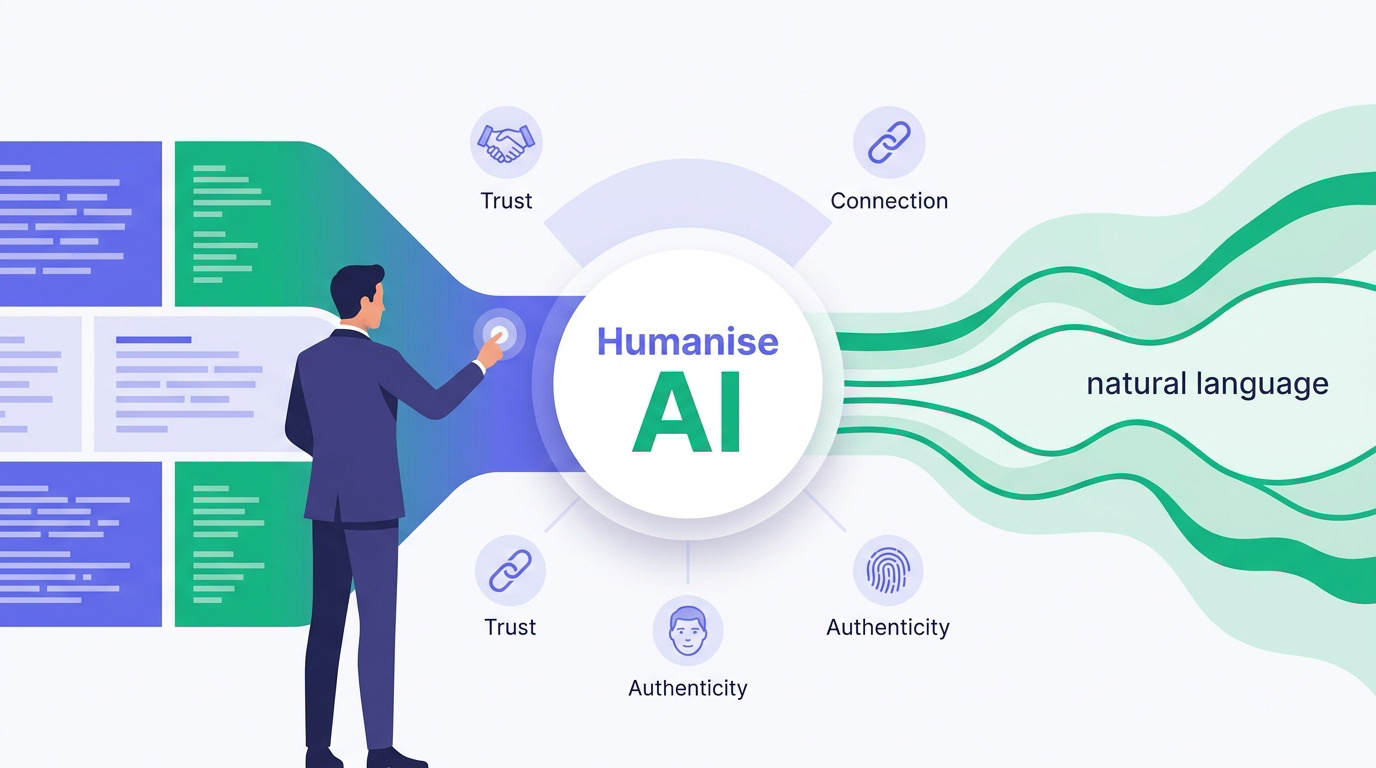 Interface de l'outil Humanise AI transformant un texte robotique en langage naturel fluide