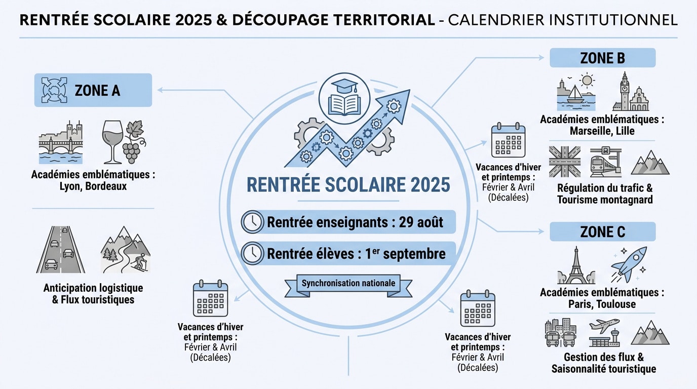 Calendrier officiel de la rentrée scolaire 2025 et zones académiques
