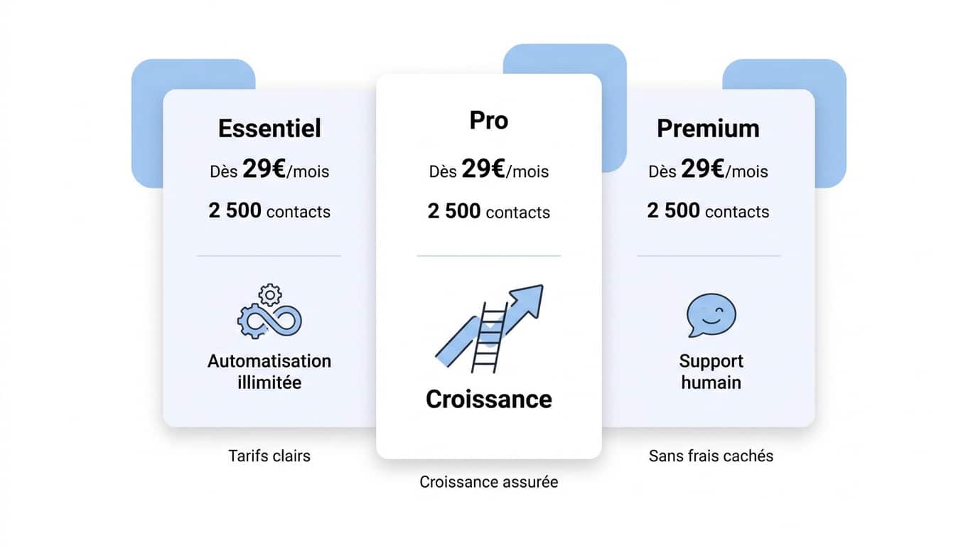Interface de tarification claire et épurée pour logiciel d'emailing