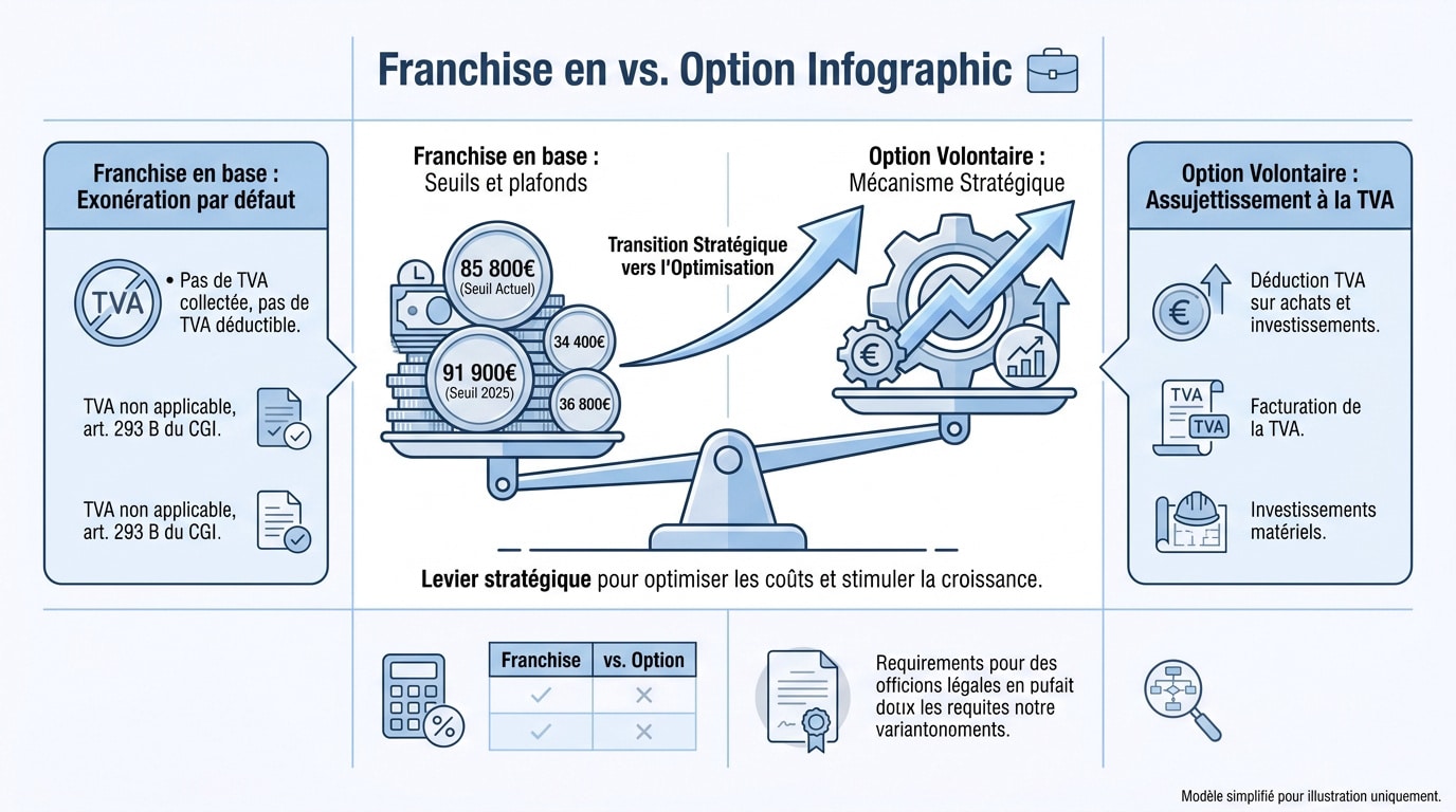 Comparaison entre la franchise en base et l'option pour l'assujettissement à la TVA pour une entreprise