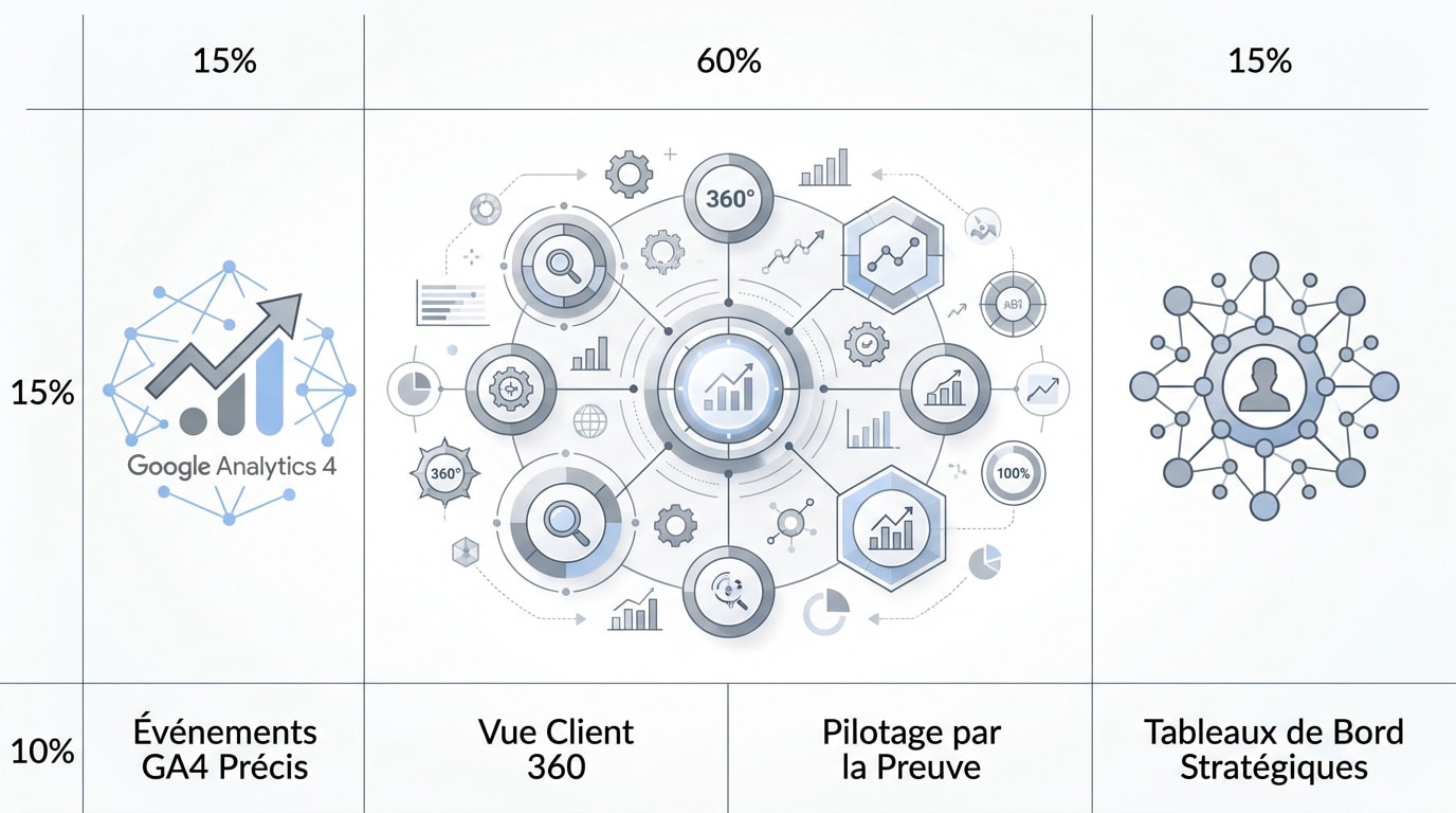 Infographie sur la stratégie marketing 360 et la maîtrise analytique pour le ROI