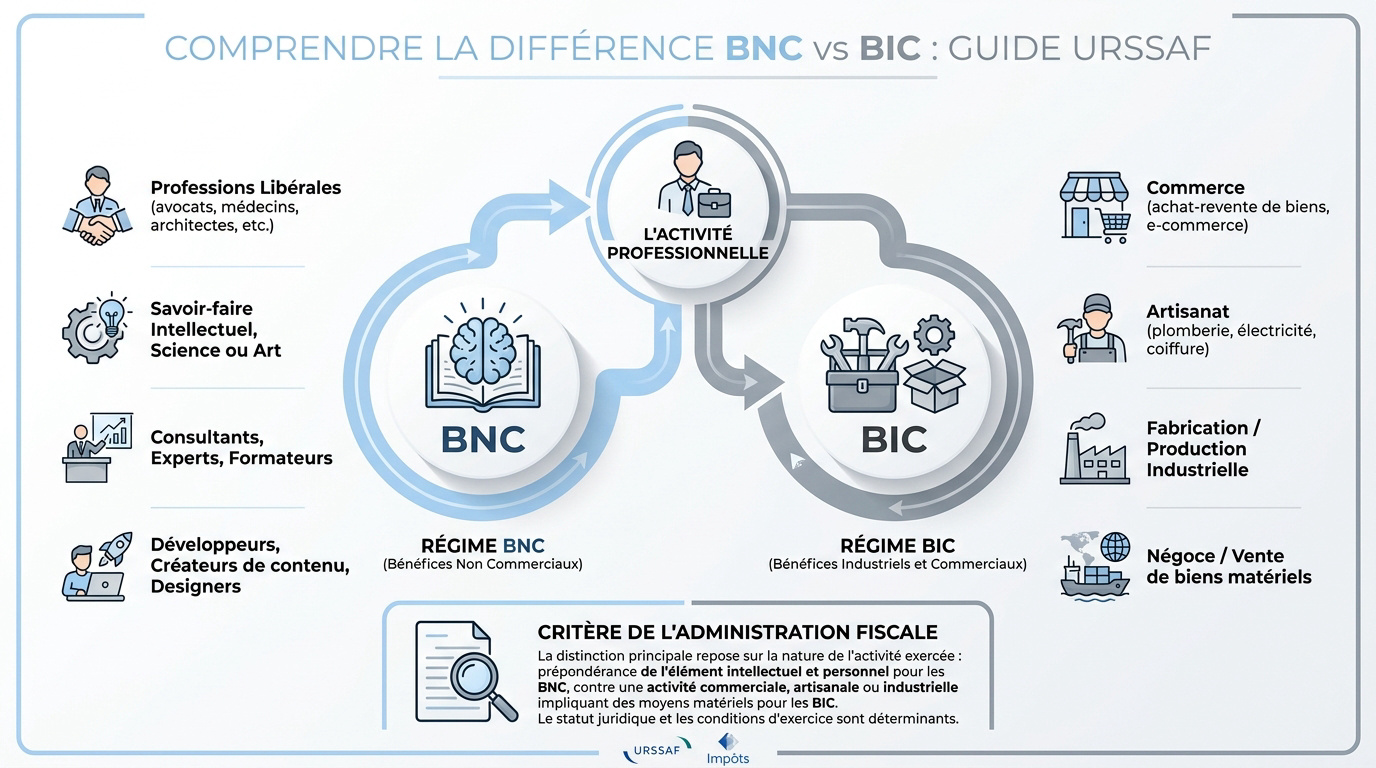 Tableau comparatif des régimes BIC et BNC pour auto-entrepreneur URSSAF