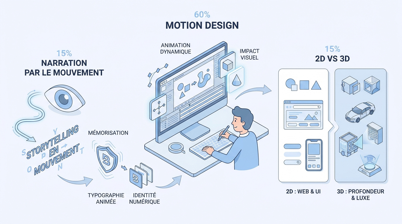 Infographie comparative entre les techniques de motion design 2D et 3D
