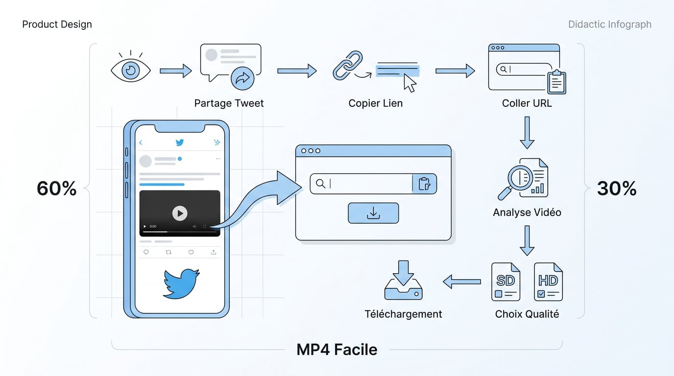 Infographie expliquant les étapes pour télécharger une vidéo Twitter en format MP4 gratuitement