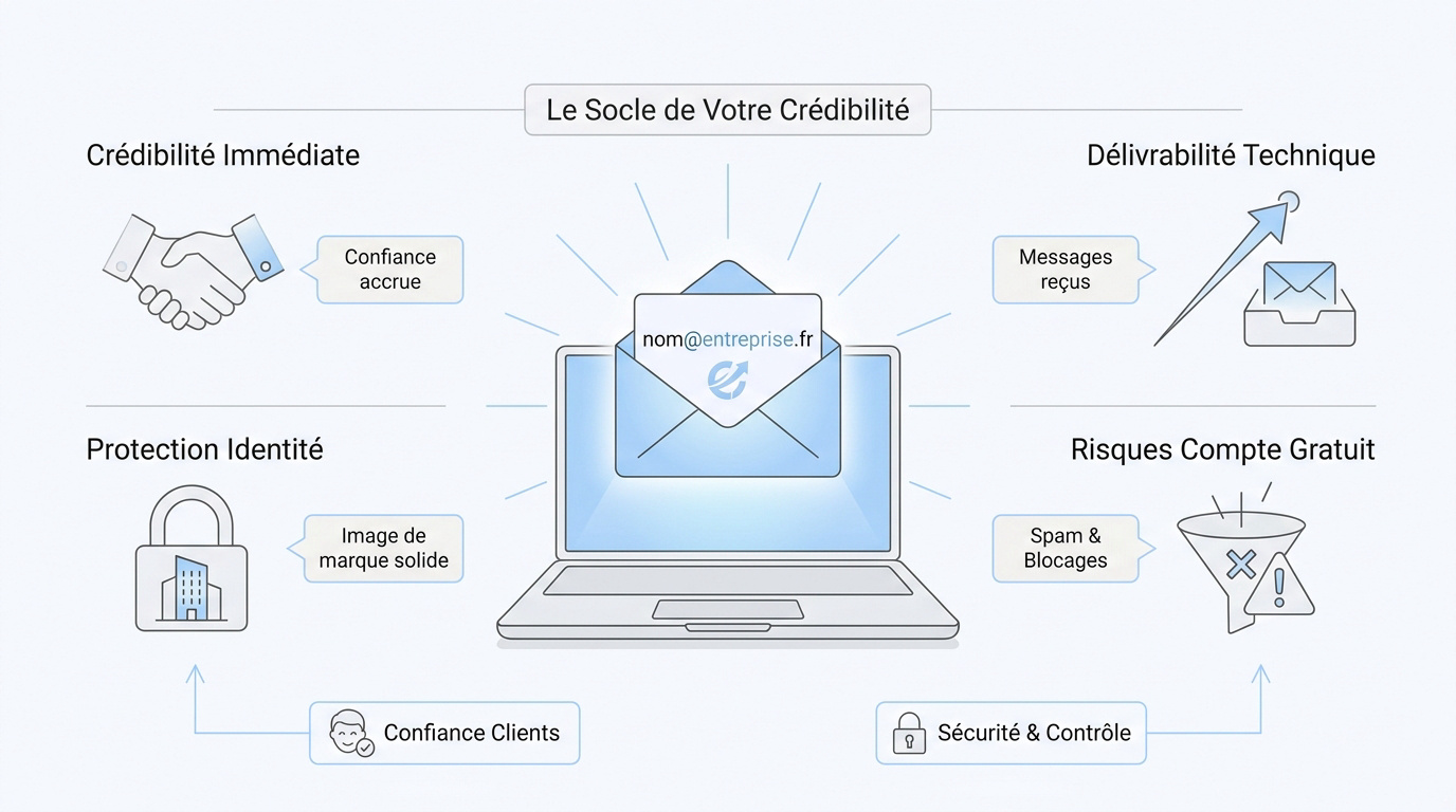 Illustration de l'importance d'une adresse email professionnelle pour la crédibilité d'une entreprise