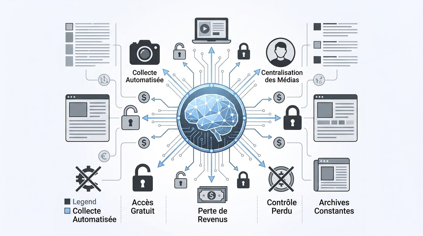 Illustration de la centralisation des données numériques et impact sur les revenus des créateurs