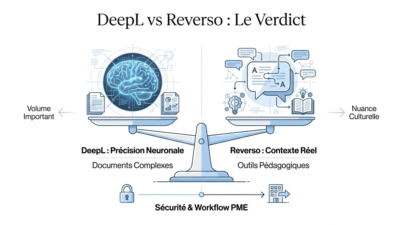 Comparaison visuelle entre les interfaces de traduction professionnelle DeepL et Reverso pour les entreprises