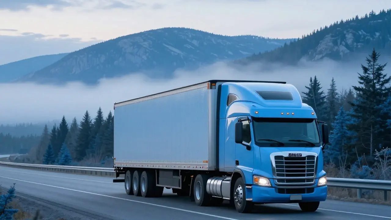Transport routier d'un camion sur une autoroute Canadienne.